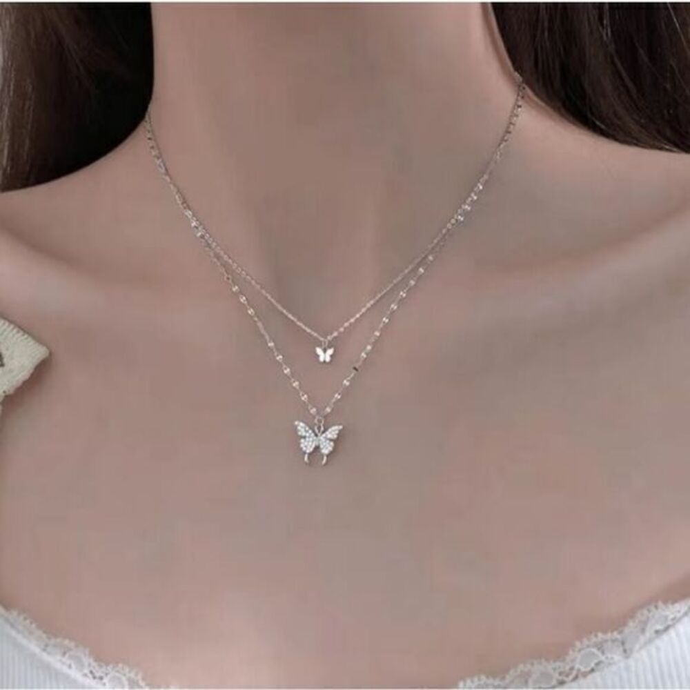 Multi-Layer Butterfly Rhinestone Necklace‎ - Picture 5 of 6